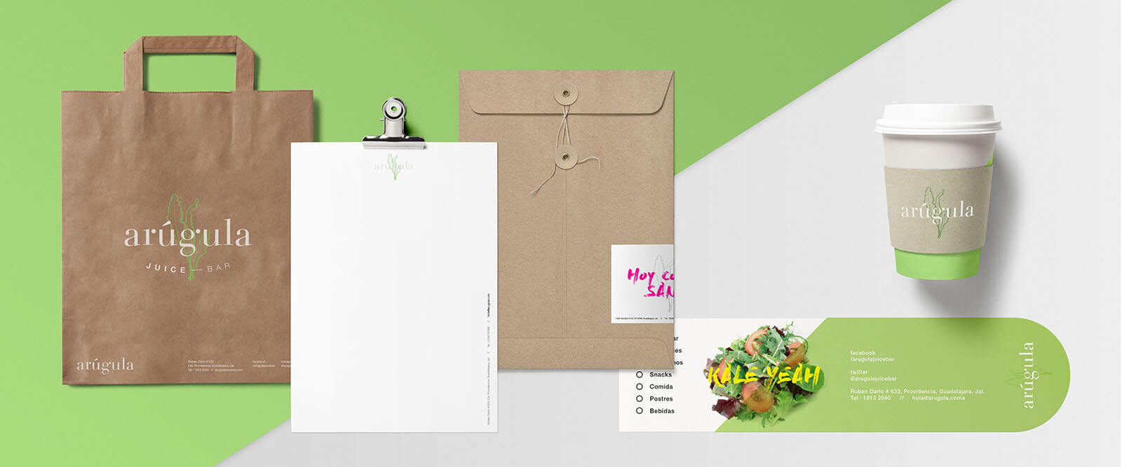 Arúgula Juice Bar // Bolsa, Membrete, Sobre, Vaso de café