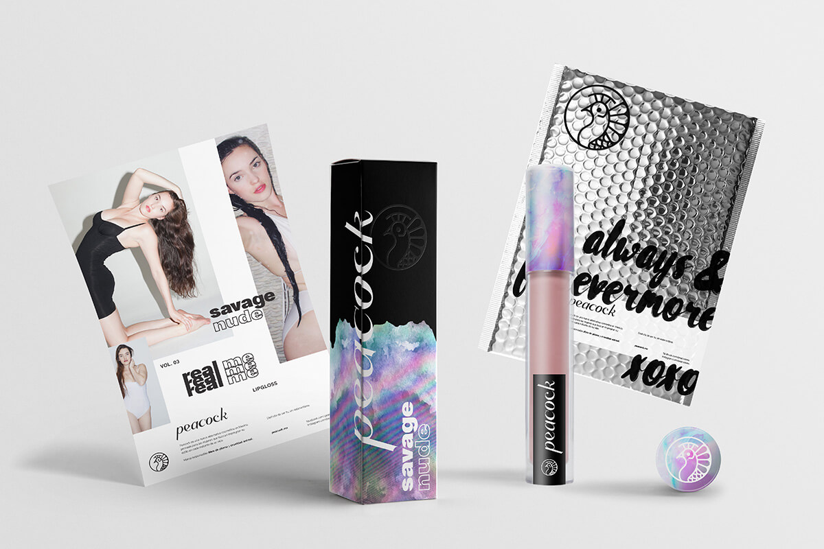 Peacock // Póster Publicitario, Empaque de Maquillaje y Envoltura